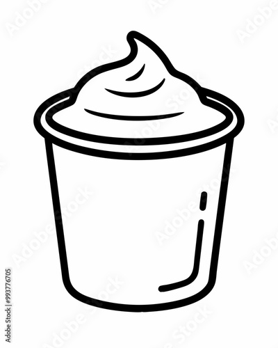 Hand drawn yogurt or sour cream container doodle line icon. Simple cartoon drawing, vector clip art illustration.