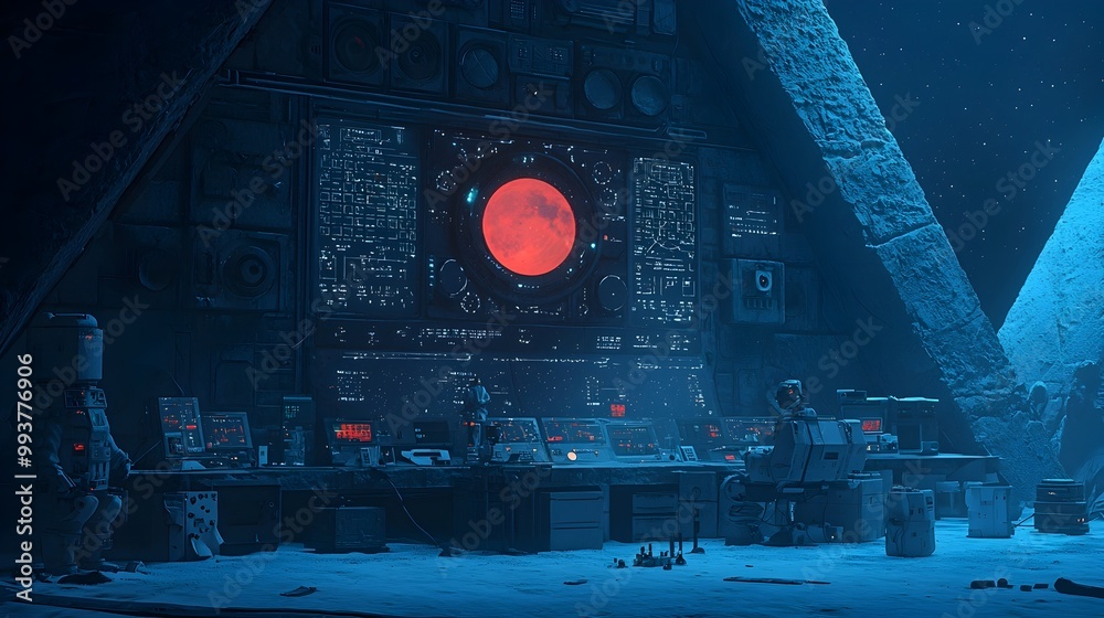 Futuristic alien laboratory set up within the enigmatic and mysterious ...