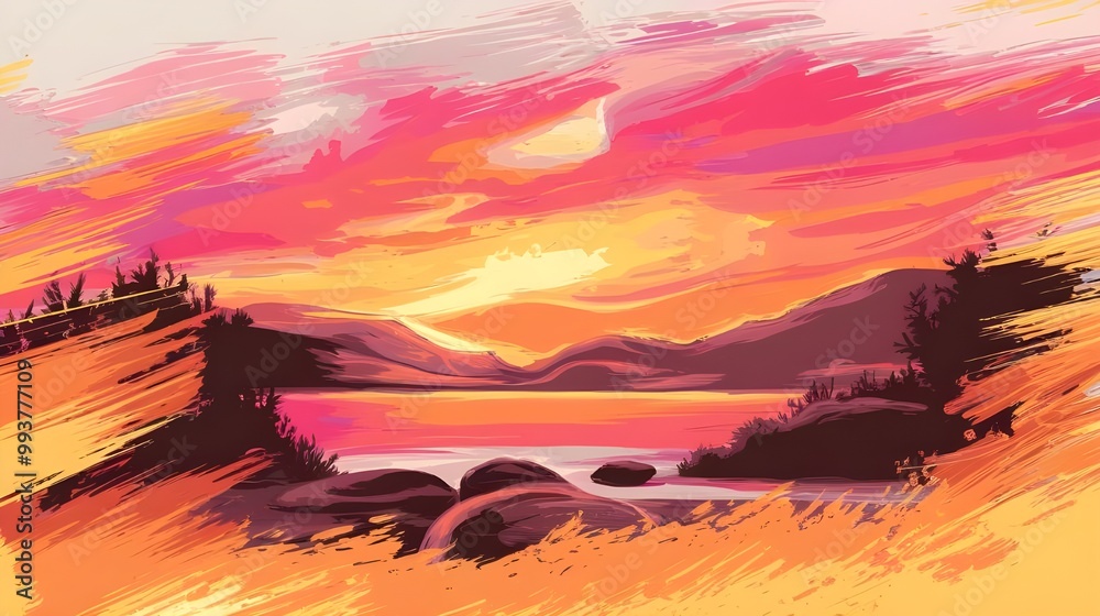 Sunset Watercolor art Background Design Generated By AI Sunset Watercolor art Background Design Generated By AI