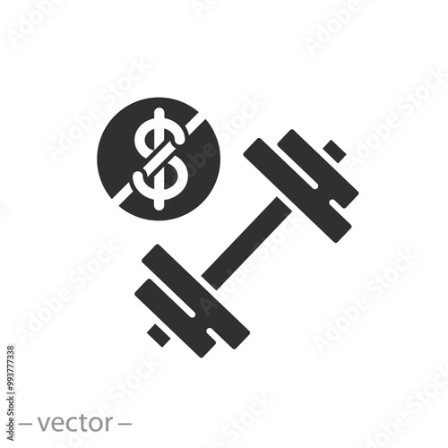 no need to pay for physical education class icon, free training, do not money for fitness, dumbbell, flat vector illustration