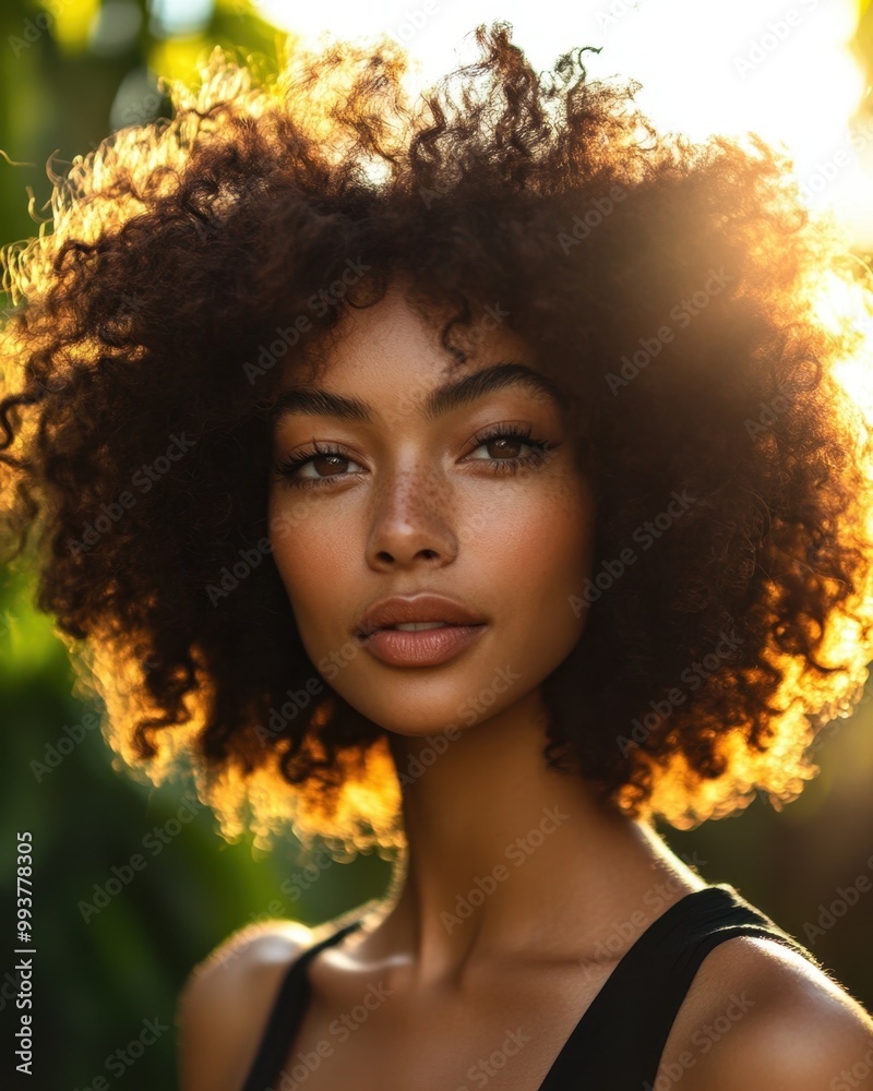 Confident Woman with Voluminous Afro-Textured Hair in Bright Outdoor Setting
Confident Woman with Voluminous Afro-Textured Hair in Bright Outdoor Setting