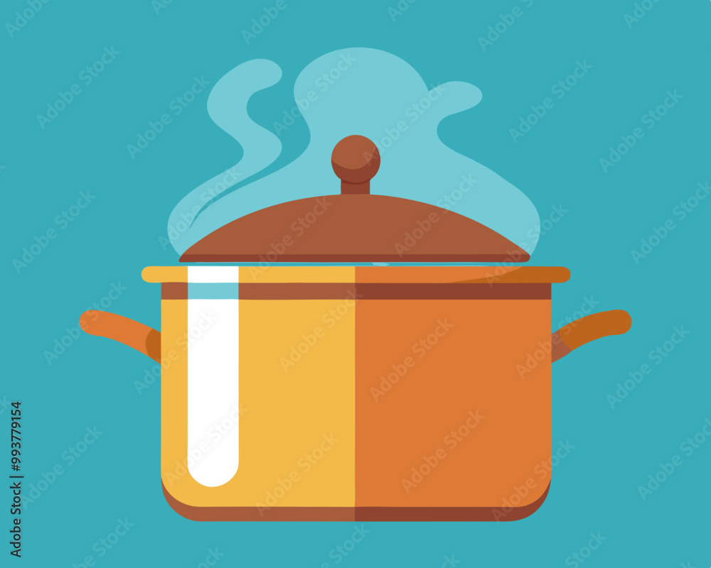 Cooking soup or food. Pot with boiling water and steam. Cooking food in pan. Flat vector illustration isolated on white background. stock illustration Cooking soup or food. Pot with boiling water and steam. Cooking food in pan. Flat vector illustration isolated on white background. stock illustration