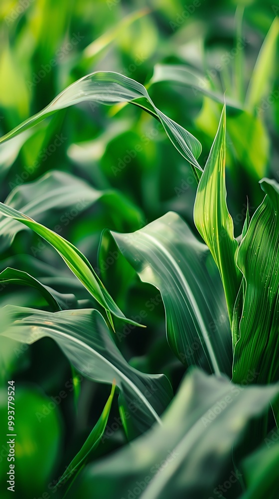 Fototapeta premium Green corn growing on the field in the summer.