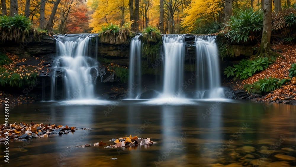 Autumn waterfall in a serene forest. Autumn waterfall in a serene forest.