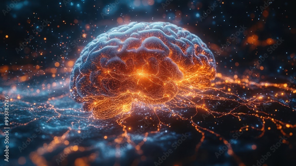 intricate 3d rendering of a human brain displaying detailed neural pathways against a dark backdrop emphasizing the complexity and beauty of human anatomy in a scientific context intricate 3d rendering of a human brain displaying detailed neural pathways against a dark backdrop emphasizing the complexity and beauty of human anatomy in a scientific context