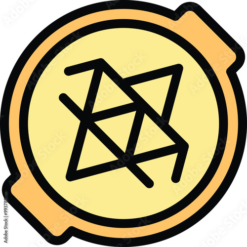 Simple vector icon of a closed manhole cover with a geometric star shaped pattern