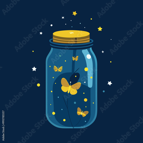Jar of fireflies clipart, isolated vector illustration.
