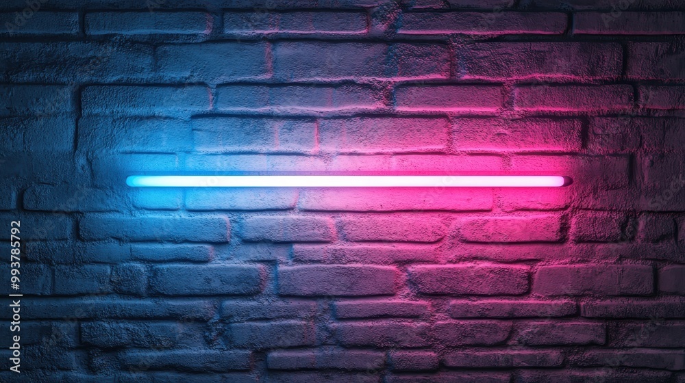 A dark brick wall showcasing a neon light bar that transitions from blue to pink, creating a vibrant, eye-catching scene with rich textures and a modern, stylish vibe. A dark brick wall showcasing a neon light bar that transitions from blue to pink, creating a vibrant, eye-catching scene with rich textures and a modern, stylish vibe.