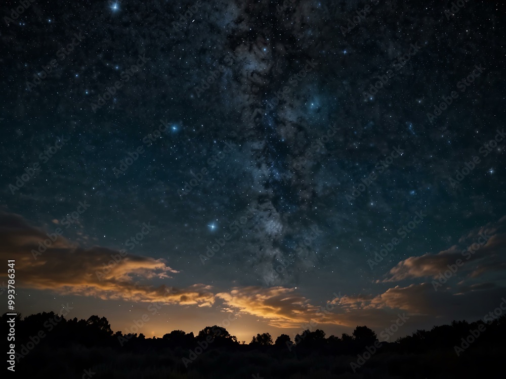 Beautiful starry night sky filled with bright stars and wispy clouds. Beautiful starry night sky filled with bright stars and wispy clouds.