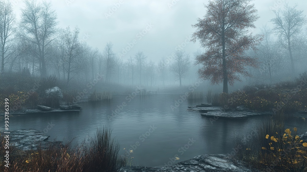 Misty Lake in the Forest - Tranquil Nature Scene Misty Lake in the Forest - Tranquil Nature Scene