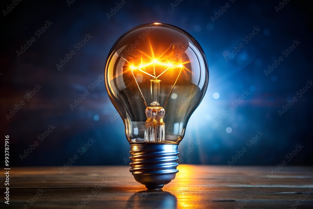 A glowing light bulb illuminating a wooden table, casting warm light and creating a cozy atmosphere. A glowing light bulb illuminating a wooden table, casting warm light and creating a cozy atmosphere.