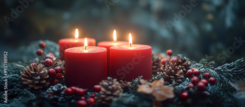Obraz na płótnie Christmas decoration with candles as background w salonie