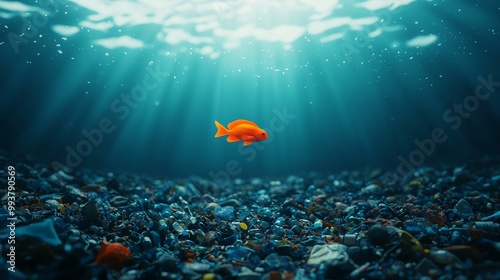 Goldfish swimming peacefully in clear underwater environment. photo