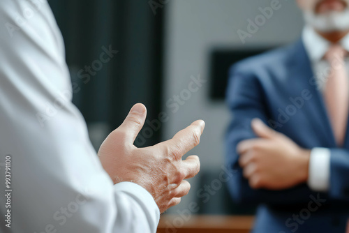 persons throwing verbal daggers at another who stands with their arms crossed. photo