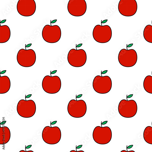 Red whole Apple seamless pattern. Eco farming fruit. Harvesting background. Flat vector illustration.