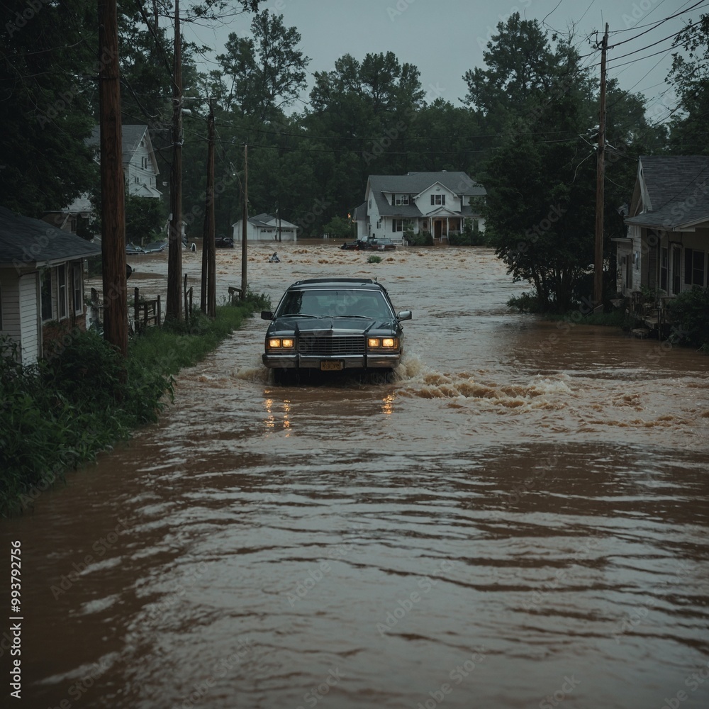 Heavy rainfall floods downtown area, submerging roads and homes in rising waters Heavy rainfall floods downtown area, submerging roads and homes in rising waters