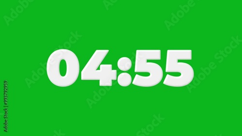 5 Minute Digital Negative Countdown. Five Minute Digital Timer.
