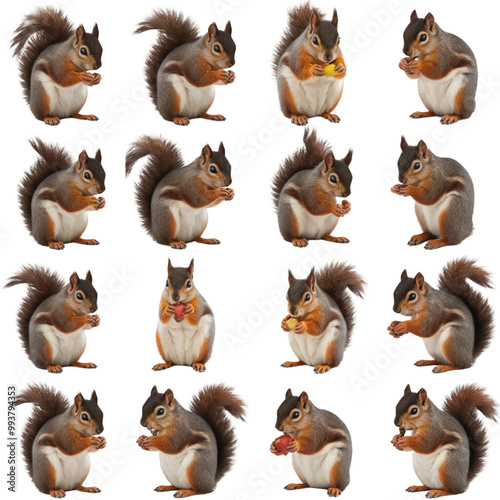 Assorted Squirrel Poses Collection on Transparent Background