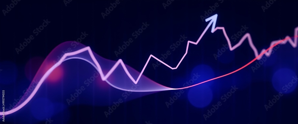 A stock market graph with upward trending lines and dynamic curves, indicating growth or business success in the financial industry on a dark blue background.
A stock market graph with upward trending lines and dynamic curves, indicating growth or business success in the financial industry on a dark blue background.