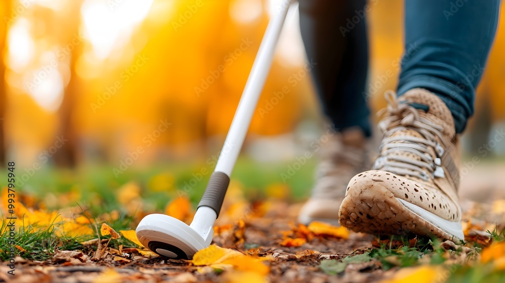 Visually Impaired Person Using White Cane to Navigate Safely Through a ...
