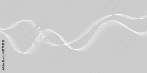 Abstract white wave dynamic curve lines on gray background. Energy technology concept modern backdrop design for business, presentation, banner.