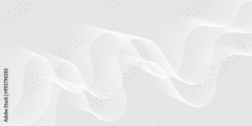 Abstract white wave dynamic curve lines on gray background. Energy technology concept modern backdrop design for business, presentation, banner.