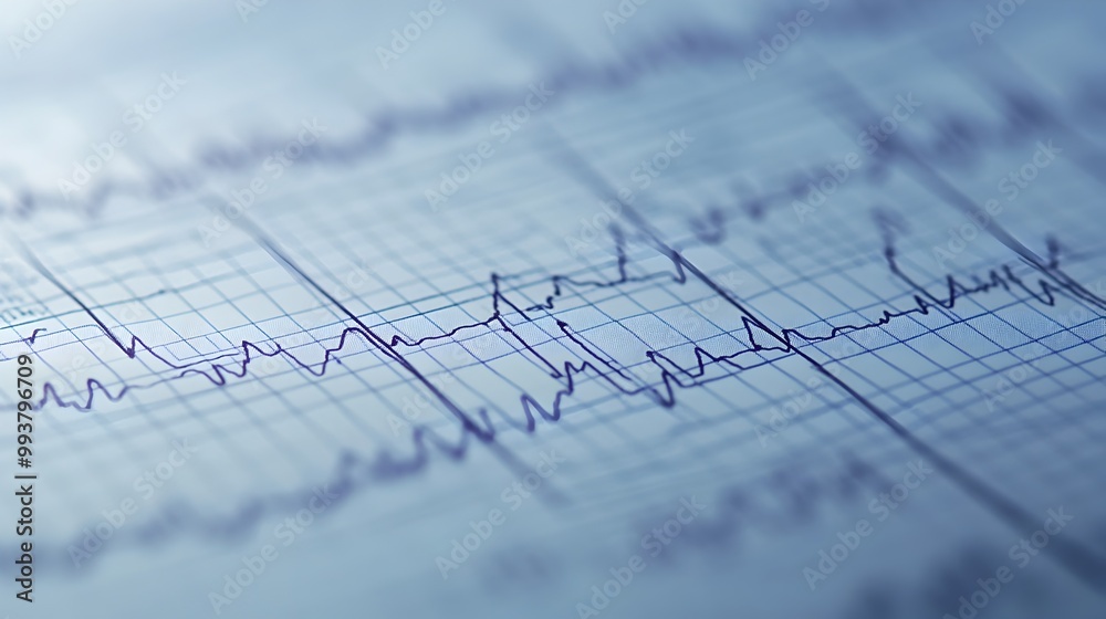 Detailed Medical Electrocardiogram EKG Strip Printout Laid Flat on Clean Surface Showcasing Heartbeat Rhythm and Diagnostic Measurements Detailed Medical Electrocardiogram EKG Strip Printout Laid Flat on Clean Surface Showcasing Heartbeat Rhythm and Diagnostic Measurements