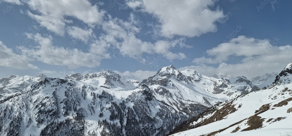 Obraz premium briancon serre chevalier ski slopes mountains, ski destinations located in the French Alps, near the Italian border. Briançon is a fortified town with historical significance, 
