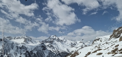 briancon serre chevalier ski slopes mountains, ski destinations located in the French Alps, near the Italian border. Briançon is a fortified town with historical significance,  photo