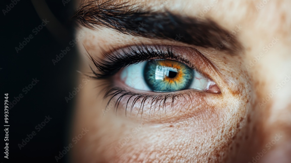 A stunning close-up photograph of a blue-green human eye, showcasing intricate details and reflections in an intensely lifelike representation of human emotions and vision. A stunning close-up photograph of a blue-green human eye, showcasing intricate details and reflections in an intensely lifelike representation of human emotions and vision.