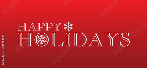 Happy Holidays White Text on Red Banner with Snowflakes Vector Background