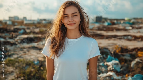 Activist girl in a polluted area