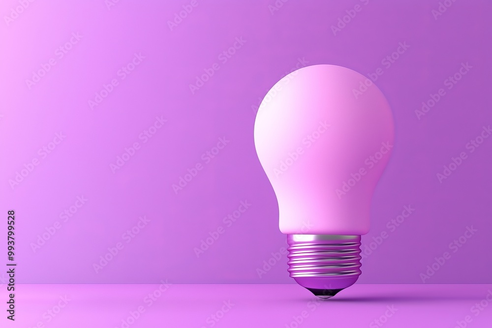 Fototapeta premium Pink glowing light bulb on a purple background.