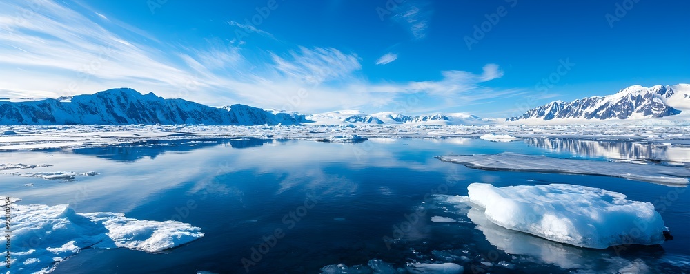Icy arctic wilderness with massive glaciers and a frozen ice plateau, surreal and serene frozen landscape with crisp, clear skies Icy arctic wilderness with massive glaciers and a frozen ice plateau, surreal and serene frozen landscape with crisp, clear skies