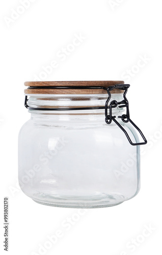 glass jar with wooden lid photo