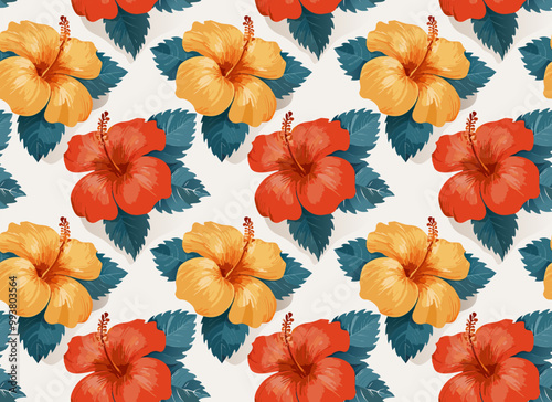 Hibiscus flower brush style pattern seamless background