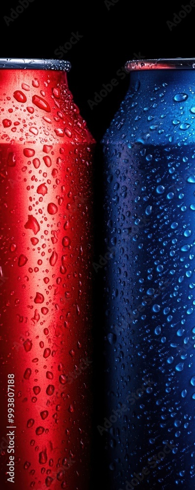 Fototapeta premium Red and blue soda cans aligned in harmony