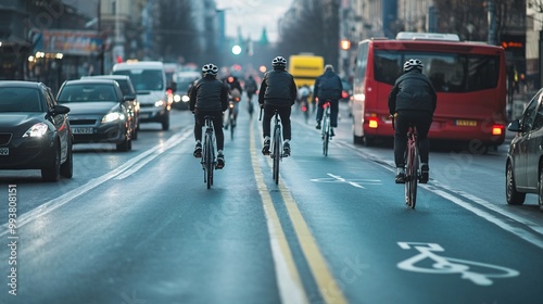 Wallpaper Mural A group of cyclists navigates a busy urban street, sharing the road with vehicles, highlighting the coexistence of biking and driving. Torontodigital.ca