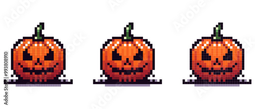 A colorful pixel illustration of a jack-o-lantern with a creepy smile. Perfect for Halloween decorations and digital design.