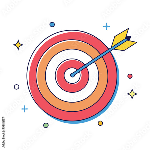 Modern Target Illustration with Bold Arrow and Decorative Shapes in Flat Vector Style.