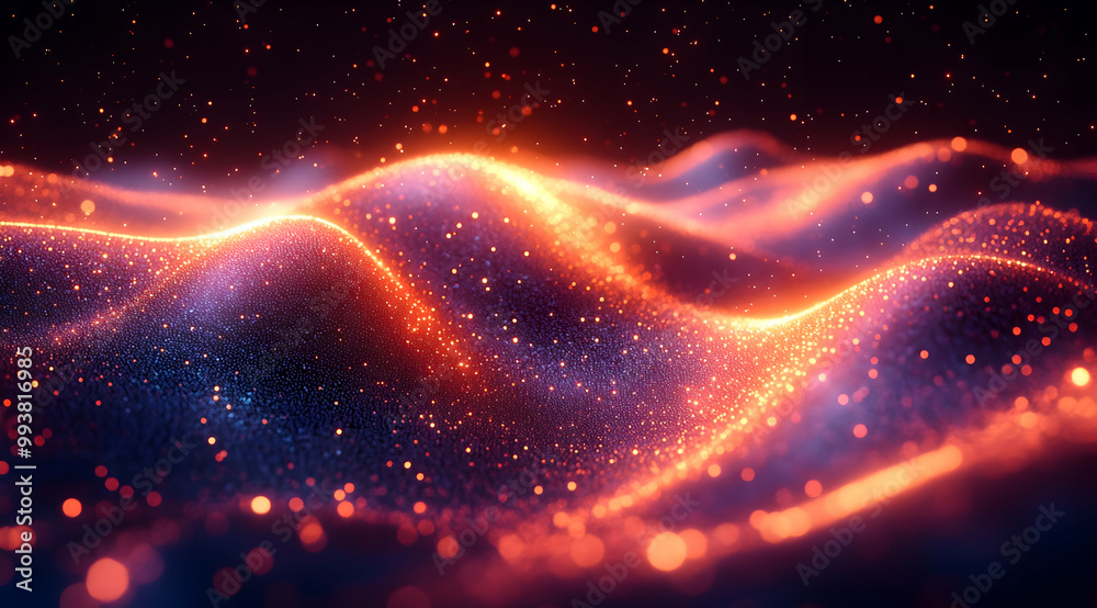Fototapeta premium Abstract 3D Background with Orange and Blue Glowing Particles