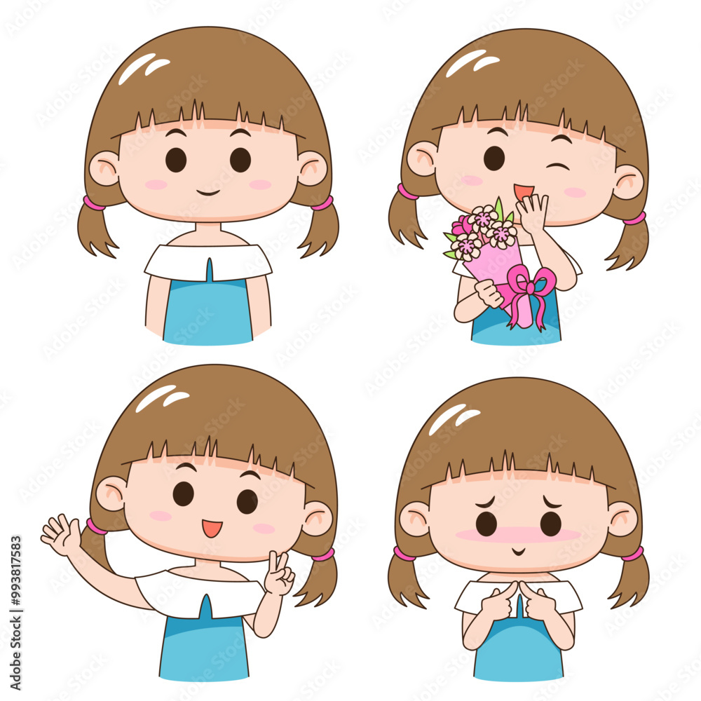 cute cartoon girl in four different poses, showing various expressions and actions. Perfect for emotive and kid-friendly content. Vector illustrations.
cute cartoon girl in four different poses, showing various expressions and actions. Perfect for emotive and kid-friendly content. Vector illustrations.