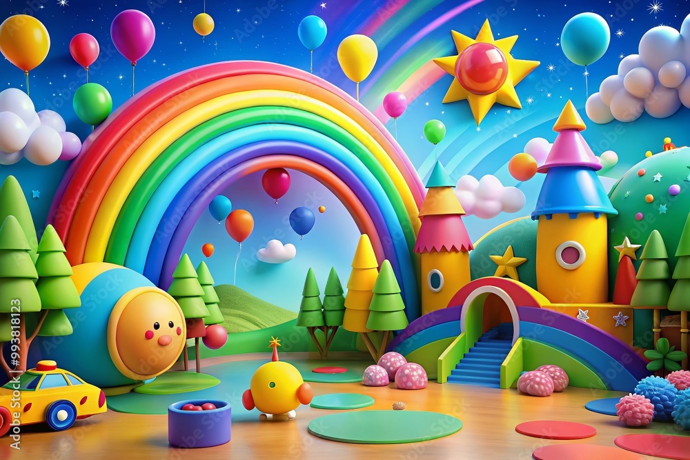 Adorable 3D Cartoon Background for Kids Featuring Bright Colors and Playful Elements for Designs Adorable 3D Cartoon Background for Kids Featuring Bright Colors and Playful Elements for Designs
