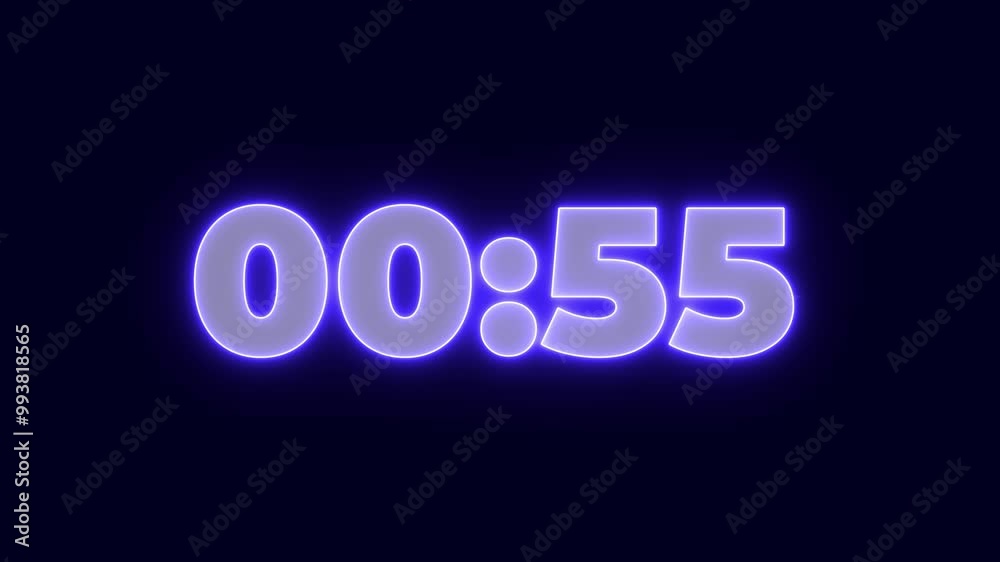 Timer from 60 to 0 seconds. Neon Light 60 Seconds Countdown on black background. Timer from 60 to 0 seconds. Neon Light 60 Seconds Countdown on black background.