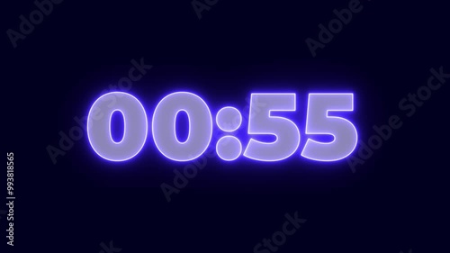 Timer from 60 to 0 seconds. Neon Light 60 Seconds Countdown on black background. photo