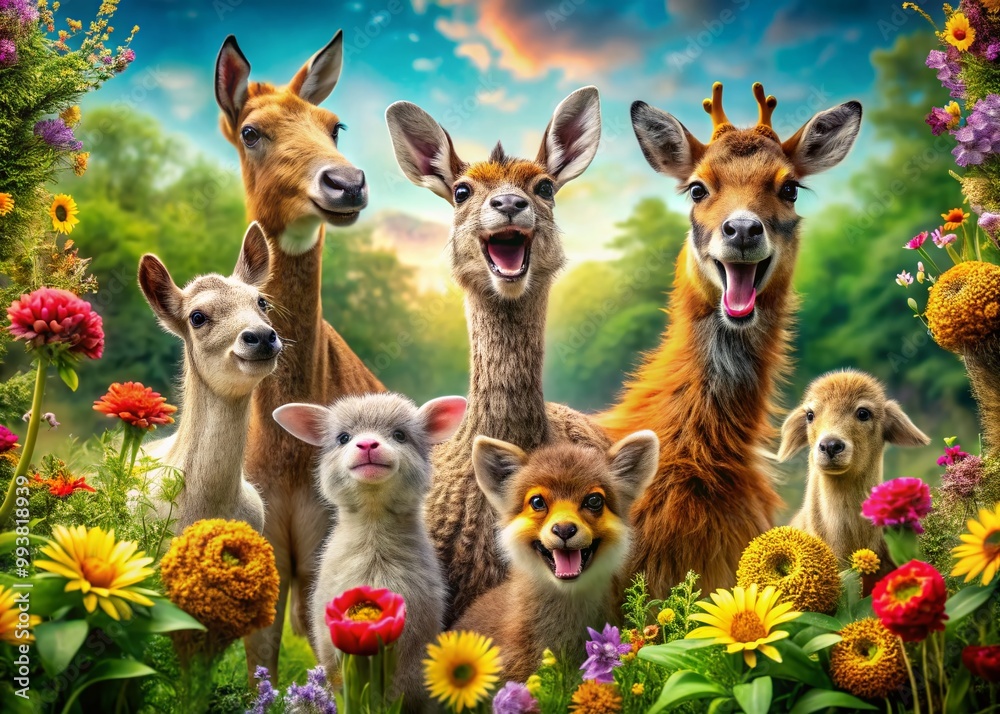 Obraz premium Adorable and Hilarious Animal Moments Captured in Whimsical Settings for Lighthearted Enjoyment