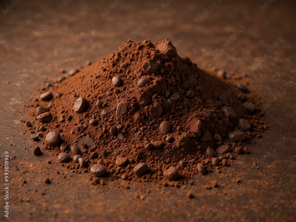 Cocoa powder mound on a white background. Cocoa powder mound on a white background.