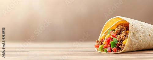 Taco Crunch - Captivating Mid-Motion Action Shot of a Vibrant Taco with Delicious Fillings Spilling Out Perfect for Food Photography Enthusiasts and Culinary Promotions photo