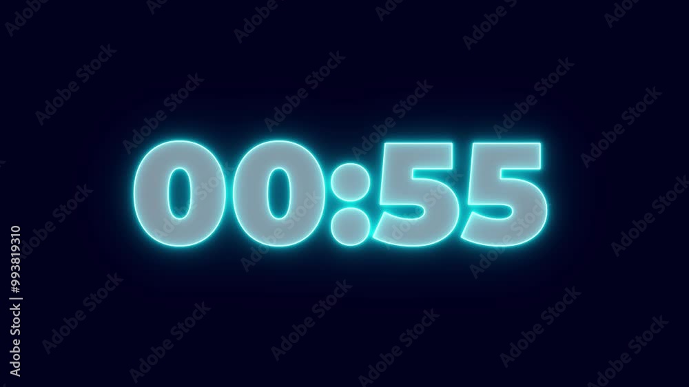 Timer from 60 to 0 seconds. Neon Light 60 Seconds Countdown on black background. Timer from 60 to 0 seconds. Neon Light 60 Seconds Countdown on black background.