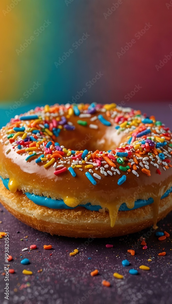 Colorful donut topped with sprinkles. Colorful donut topped with sprinkles.